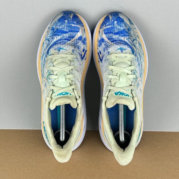 Hoka Clifton 8 Athletic Running Shoes Womens 8 Blue White Yellow Low Top - Picture 5 of 11